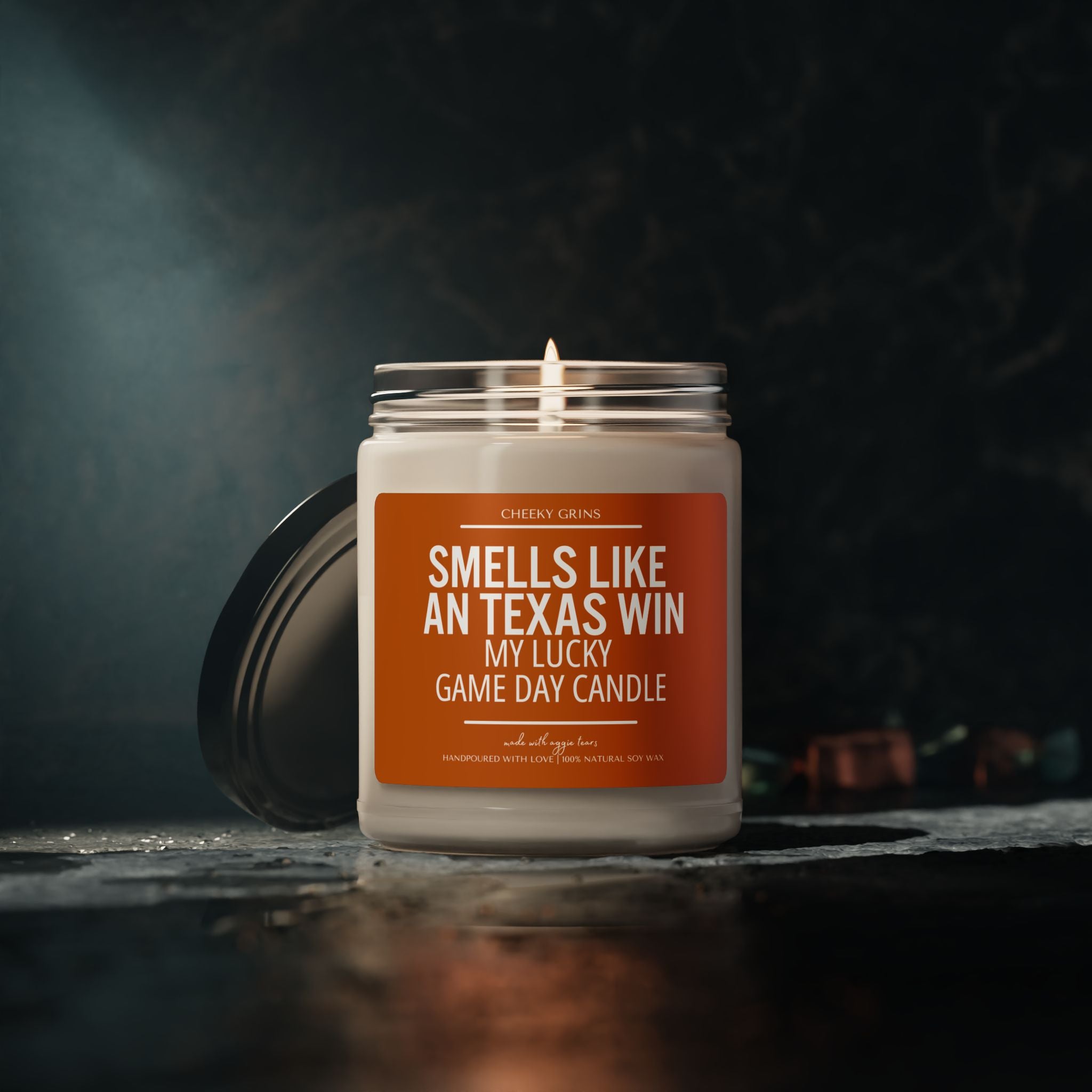 Smells Like A Texas Win Candle | Lucky Game Day | Football Candle | Longhorns | Game Day Decor | Sport Themed | Made with Aggie Tears