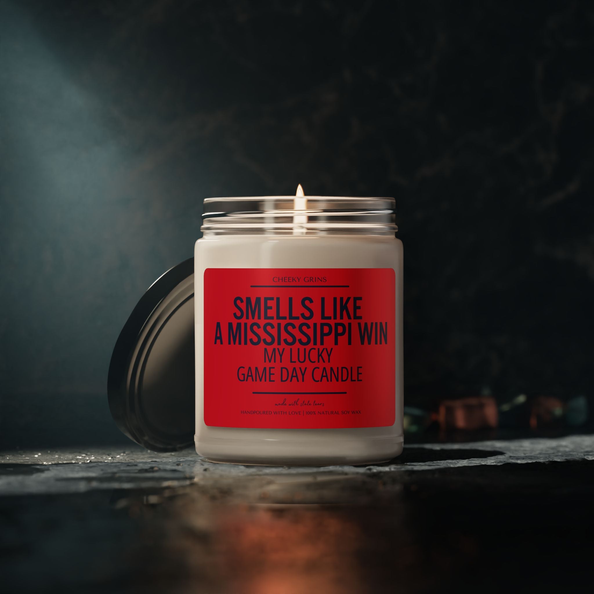 Smells Like A Mississippi Win Candle | Lucky Game Day | Football | Ole Miss Rebels | Game Day Decor | Sport Themed | Made with State Tears